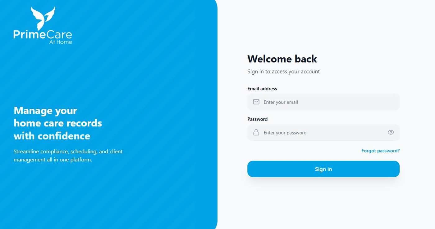 PrimeCare at Home website screenshot